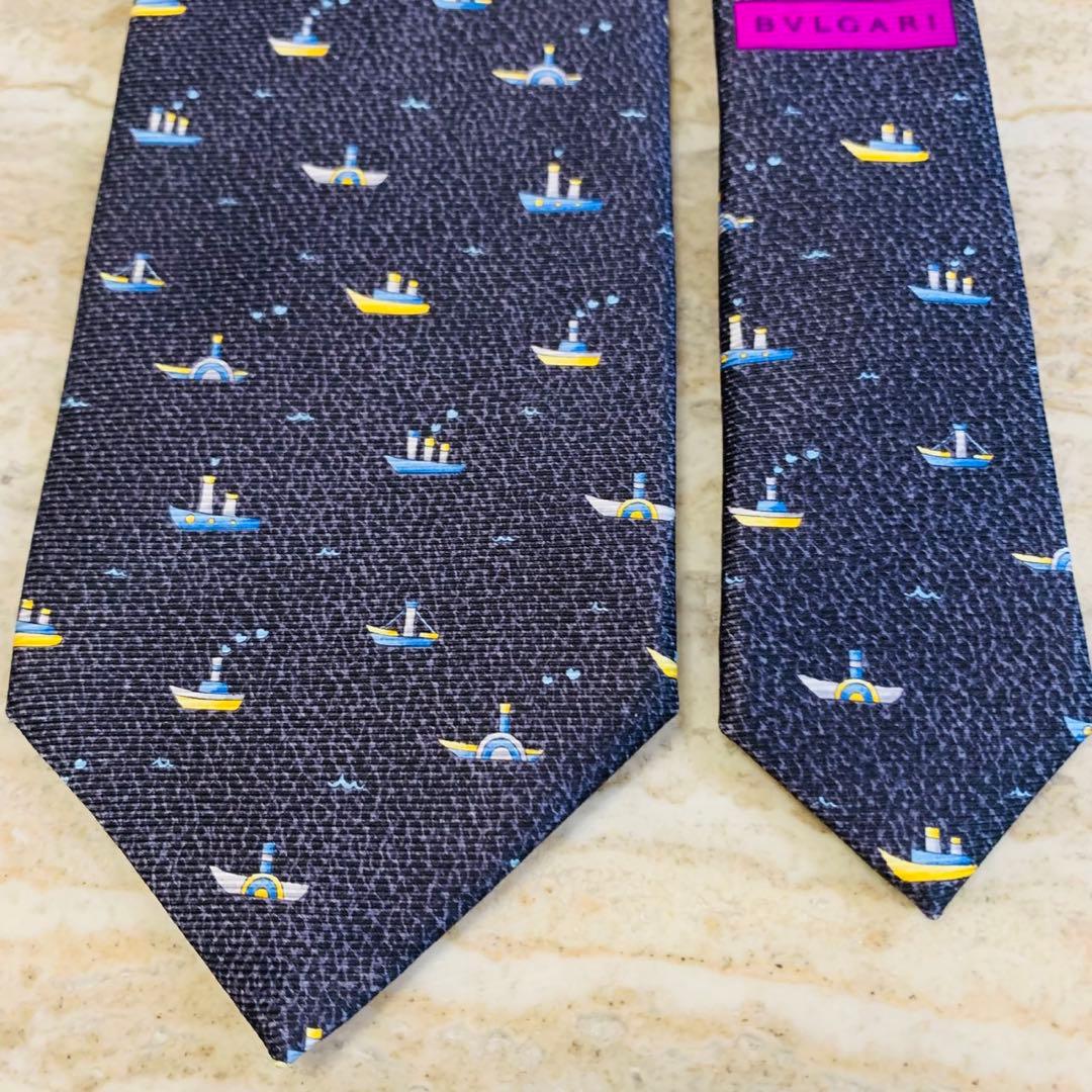 N91 新品未使用 ブルガリ セッテピエゲ 総柄 ヨット柄 ネクタイ メンズ