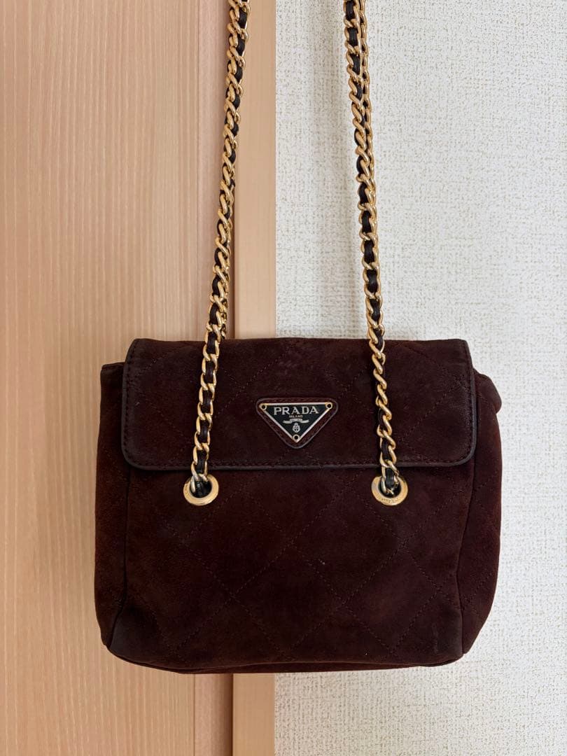 PRADA ダークブラウン スエード ショルダーバッグ