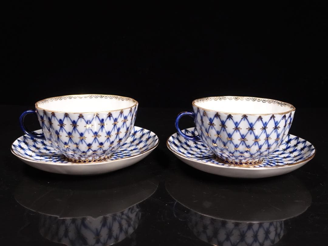 ロモノーソフ LOMONOSOV コバルトネット カップソーサー プレート ペア