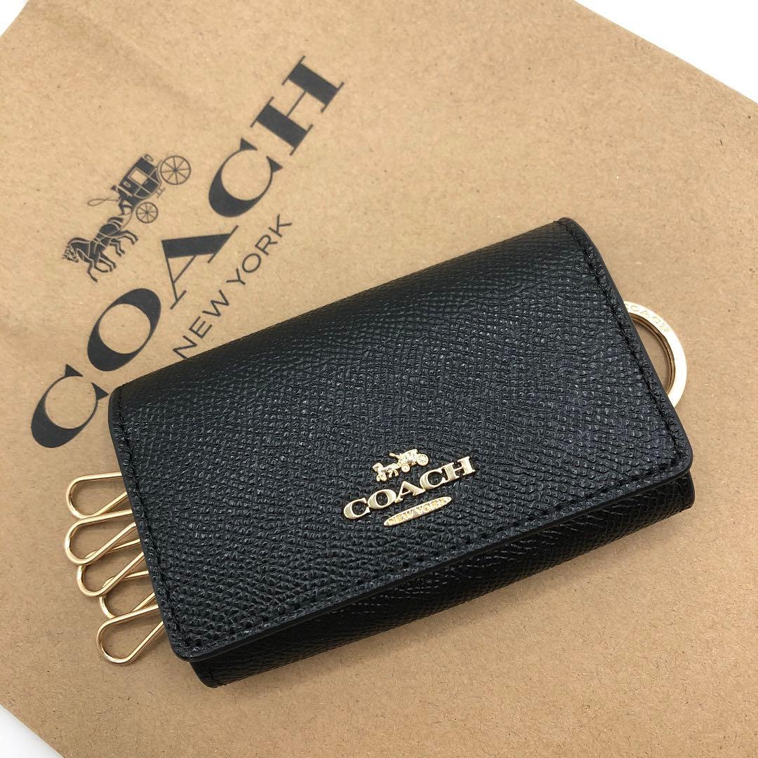 【COACH☆☆新品】☆5連キーケース☆ブラック☆ クロスグレイン レザー☆