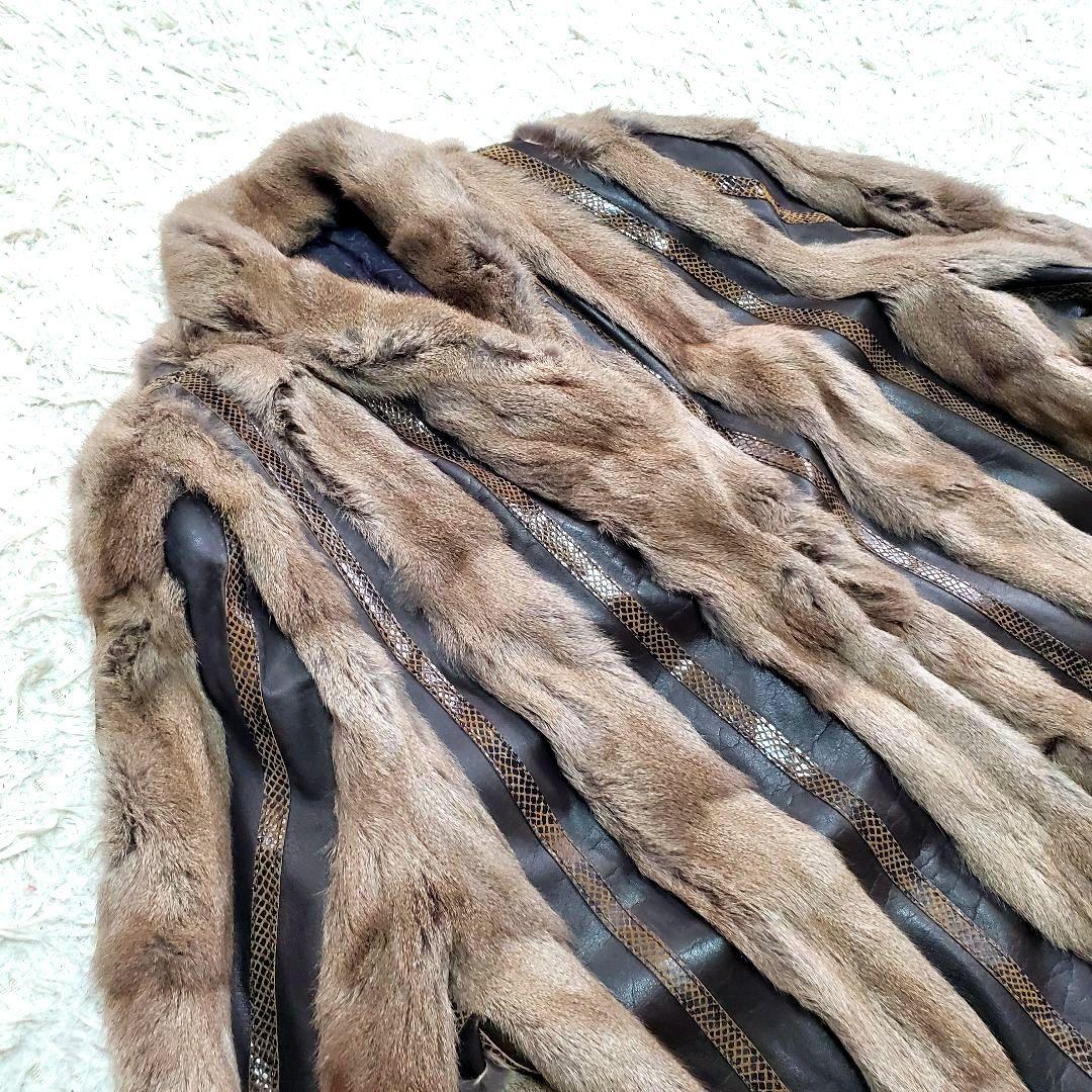 ロリス パイソン柄 ジャーシー ファーコート 牛革 ロング 2XL相当　袖太