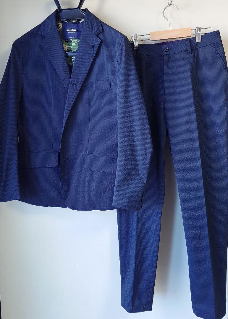 新品 narifuri スーツ セットアップ XS シアサッカー 迷彩柄
