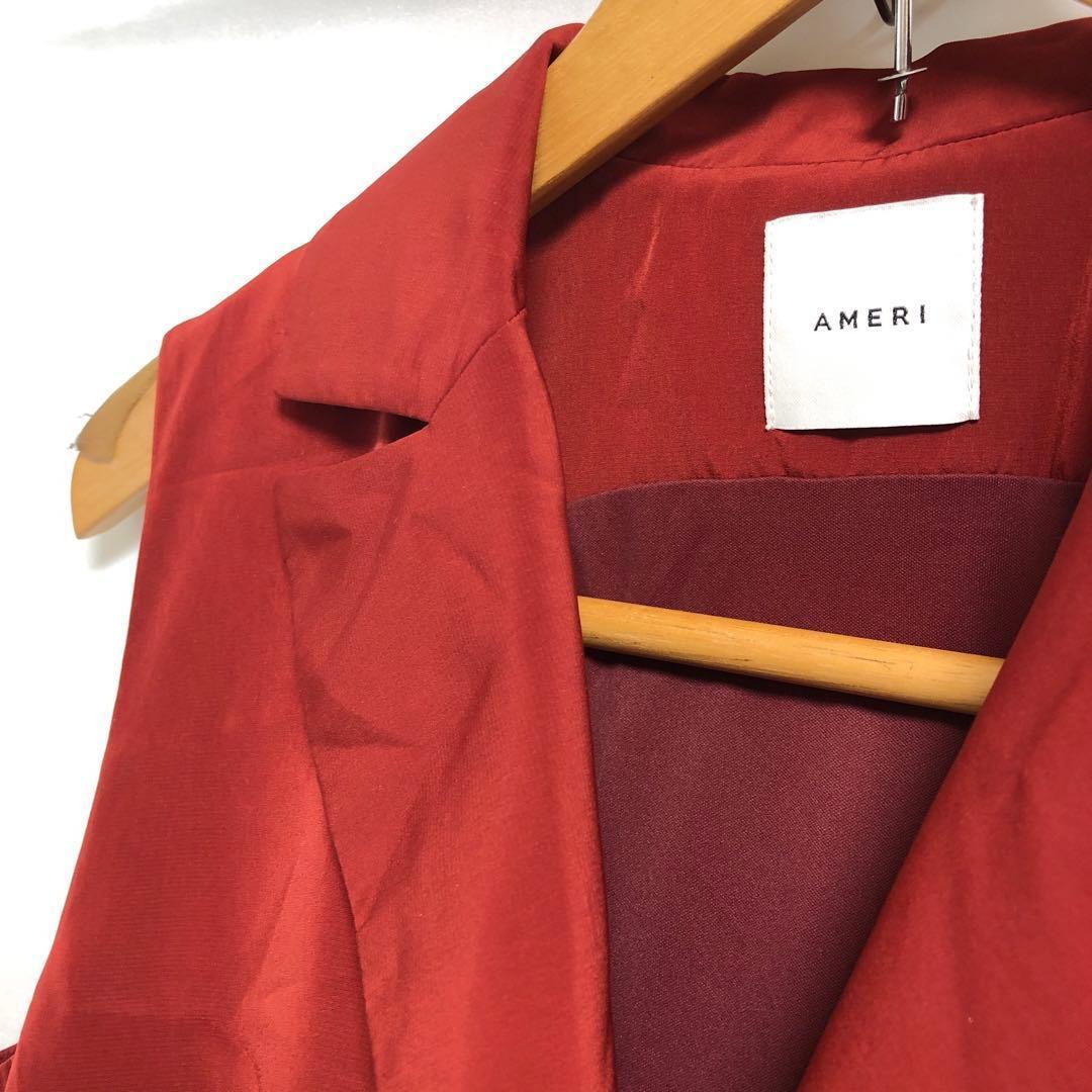 ⭐️美品アメリ シャイニーオールインワンつなぎwロングカーディガン上着　赤系