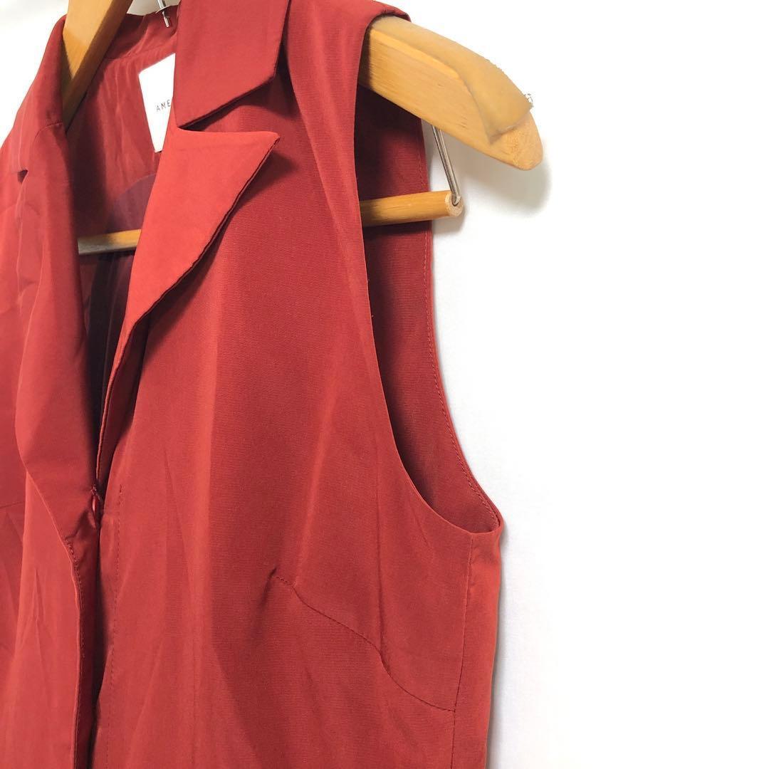 ⭐️美品アメリ シャイニーオールインワンつなぎwロングカーディガン上着　赤系