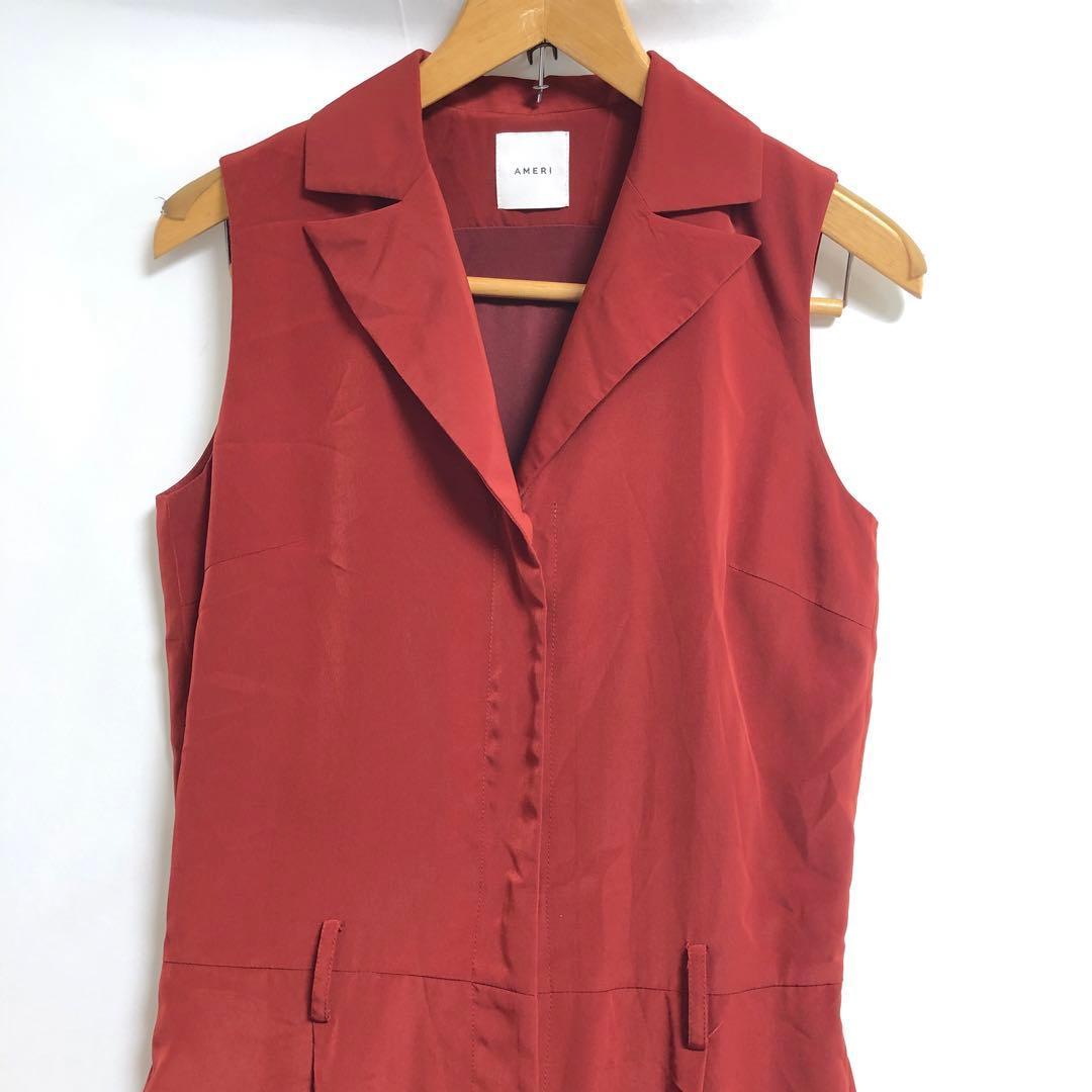 ⭐️美品アメリ シャイニーオールインワンつなぎwロングカーディガン上着　赤系