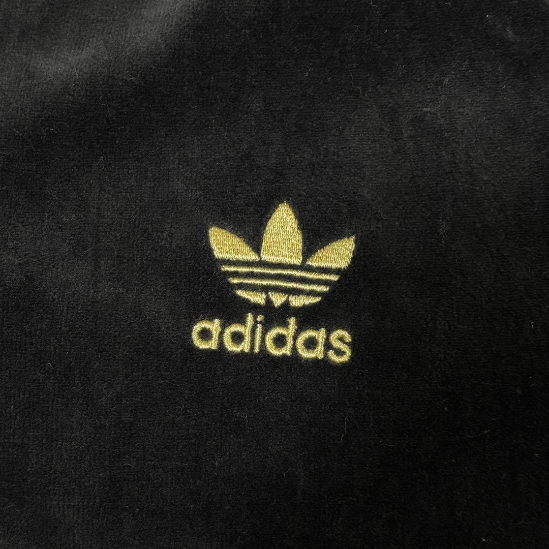 希少▲2XL アディダス ベロア トラックジャケット 黒 金 刺繍ロゴ 常田大希