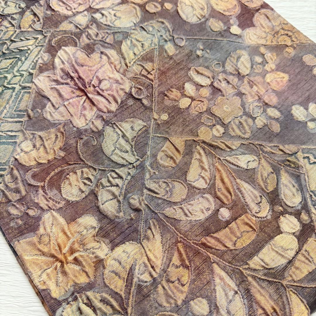 m-76 渡文謹製 手織り 辻ヶ花 纐纈 膨れ帯 正絹 袋帯