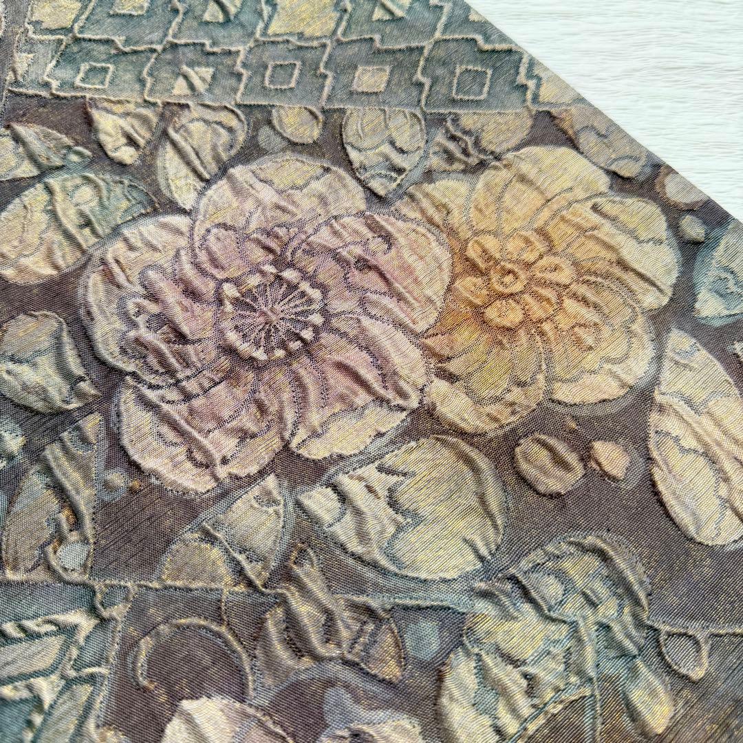 m-76 渡文謹製 手織り 辻ヶ花 纐纈 膨れ帯 正絹 袋帯