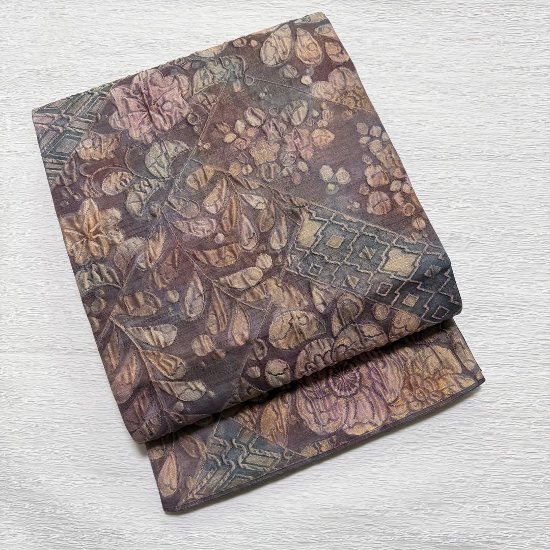 m-76 渡文謹製 手織り 辻ヶ花 纐纈 膨れ帯 正絹 袋帯