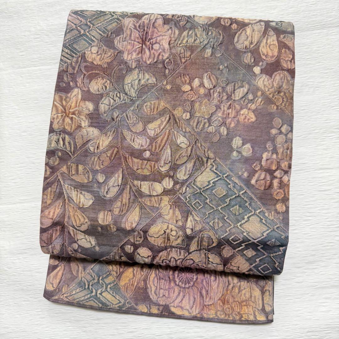 m-76 渡文謹製 手織り 辻ヶ花 纐纈 膨れ帯 正絹 袋帯