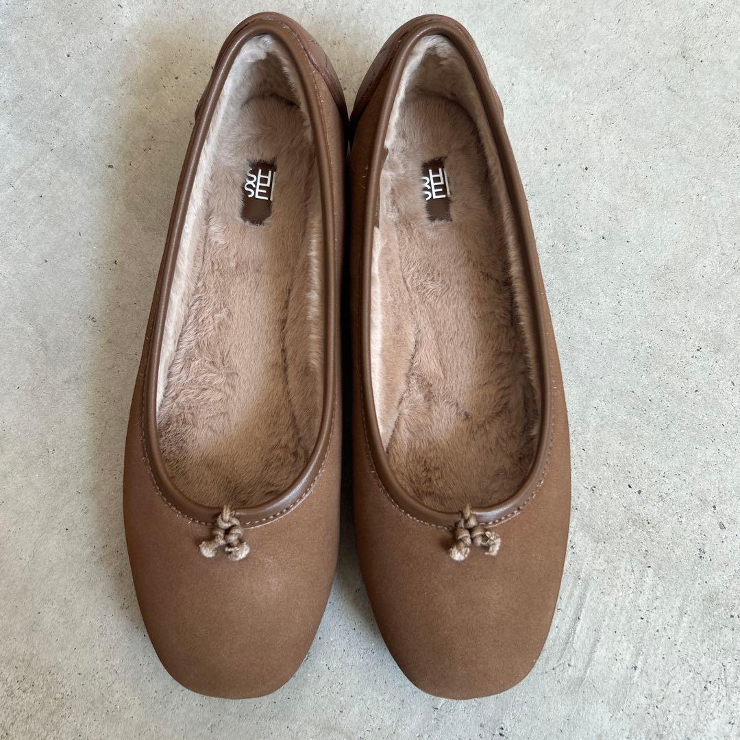 SHISEI/シーセイ 23.5cm スエード ボア フラットパンプス