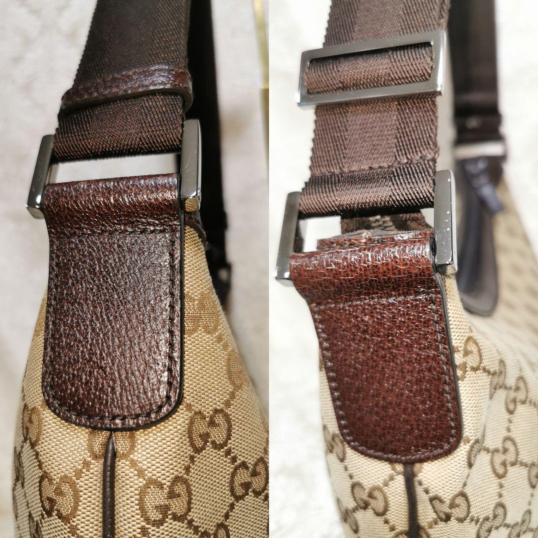 美品　GUCCI　GG　キャンバス　ショルダーバッグ　斜め掛け　カーキベージュ