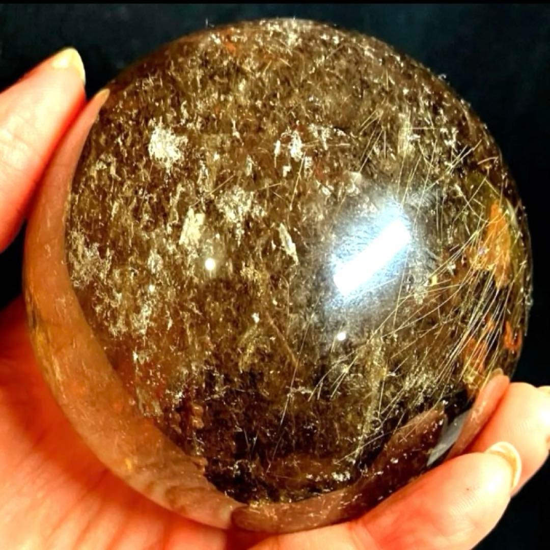 超特大　75mm ゴールドスモーキールチルクォーツ　金針水晶　パワーストーン