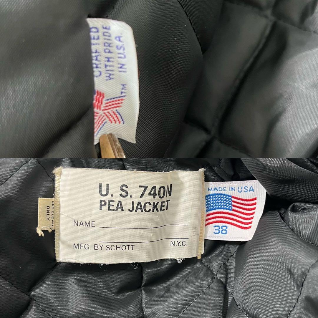 【アメリカ製 L 中綿キルティング】ショット　ピーコート　ダブル　黒