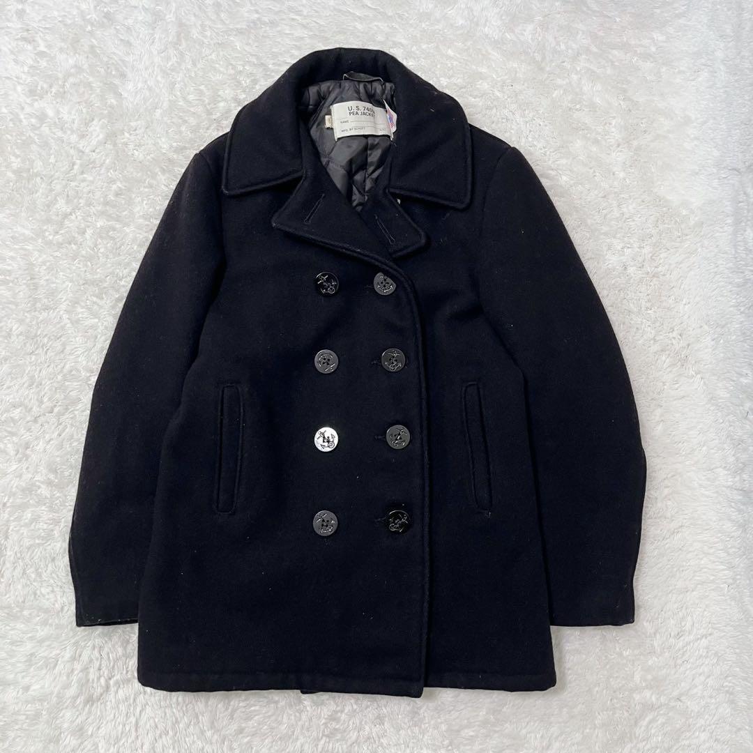 【アメリカ製 L 中綿キルティング】ショット　ピーコート　ダブル　黒