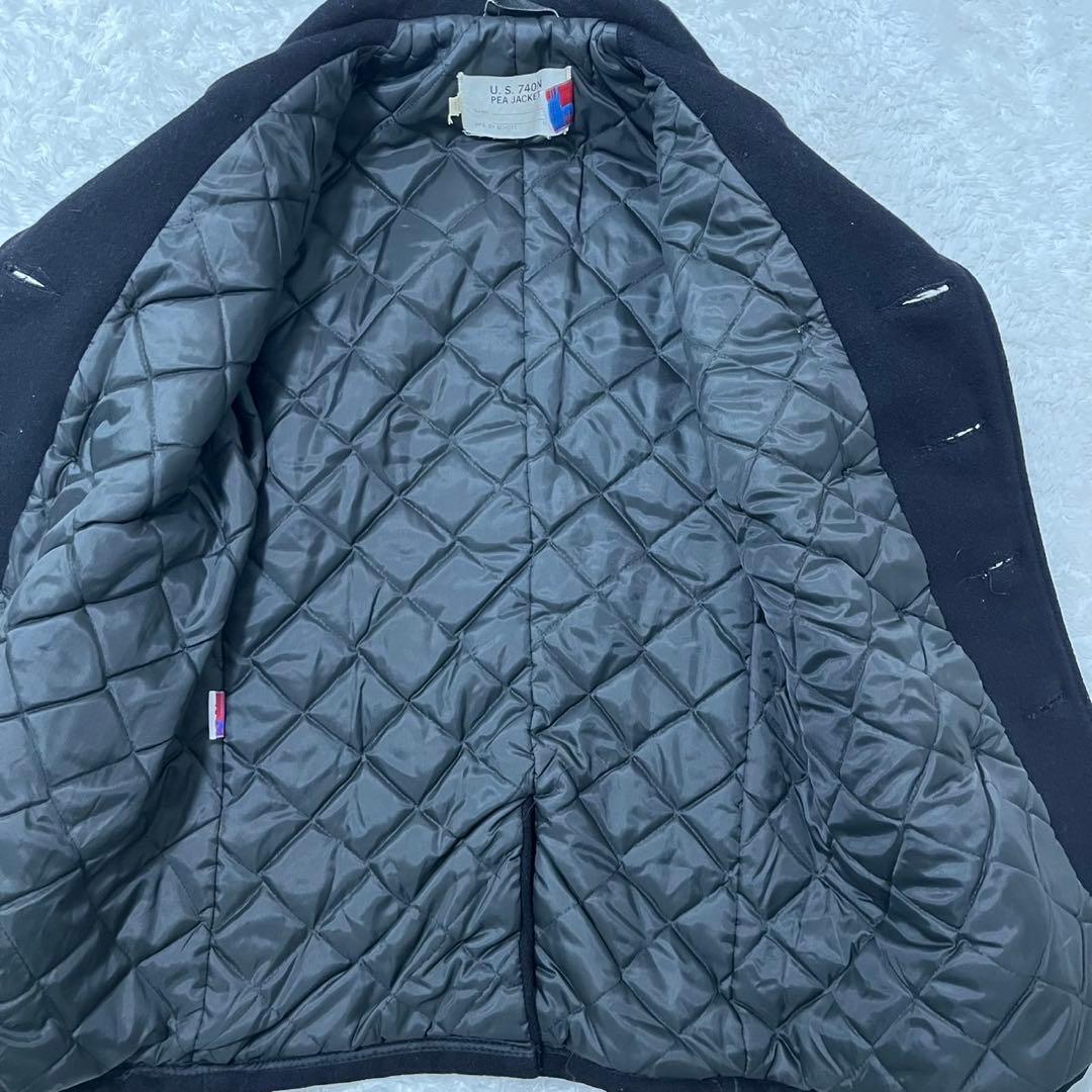 【アメリカ製 L 中綿キルティング】ショット　ピーコート　ダブル　黒