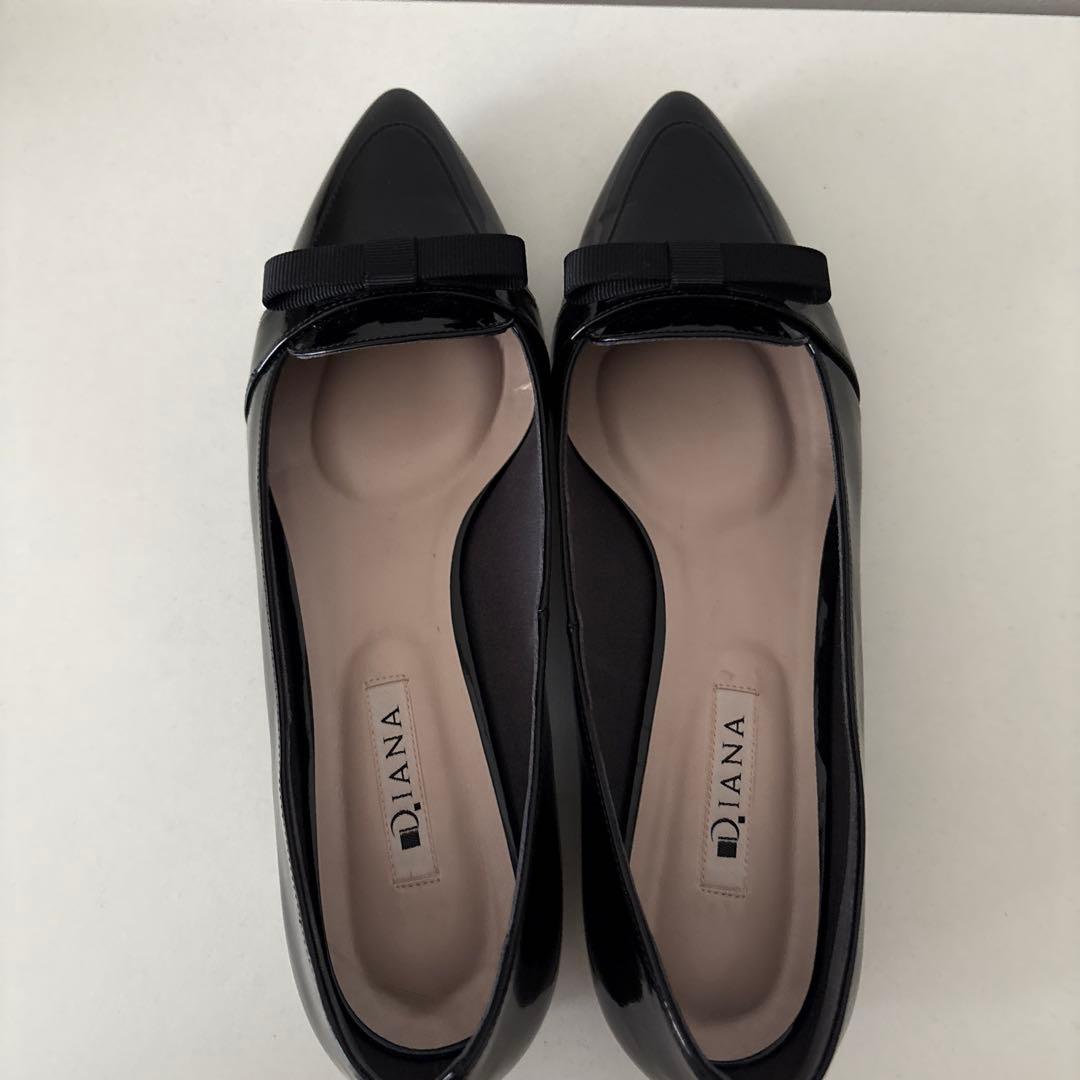 【未使用】 DIANA パンプス　フラットシューズ　エナメル 25.5cm 黒