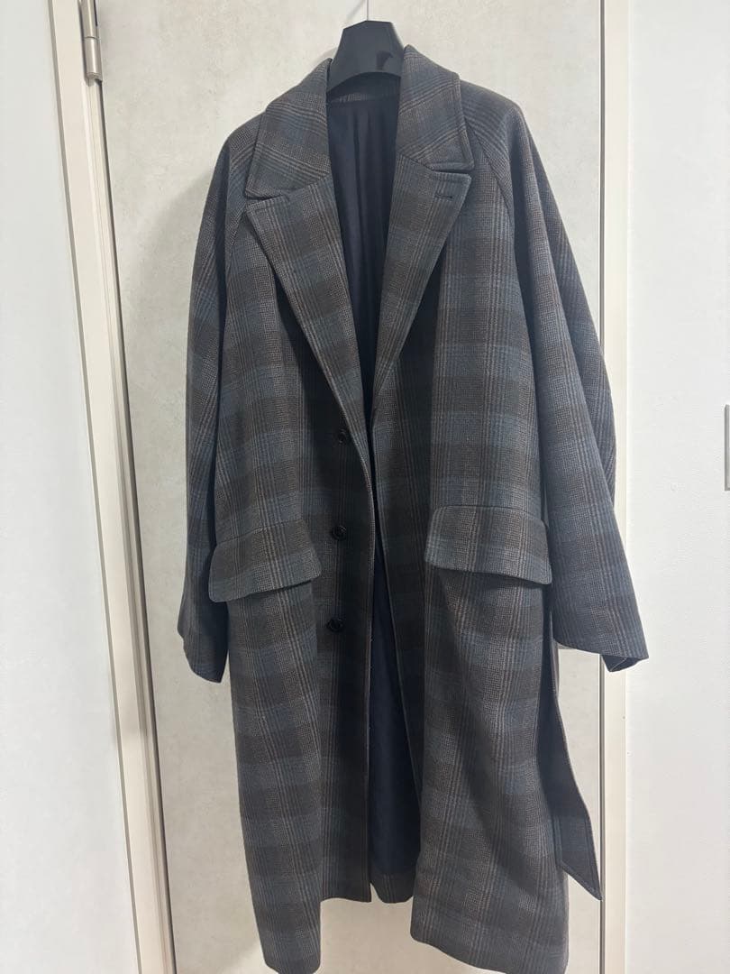 URU 19aw WOOL CHECK BELTED COAT グレー　コート