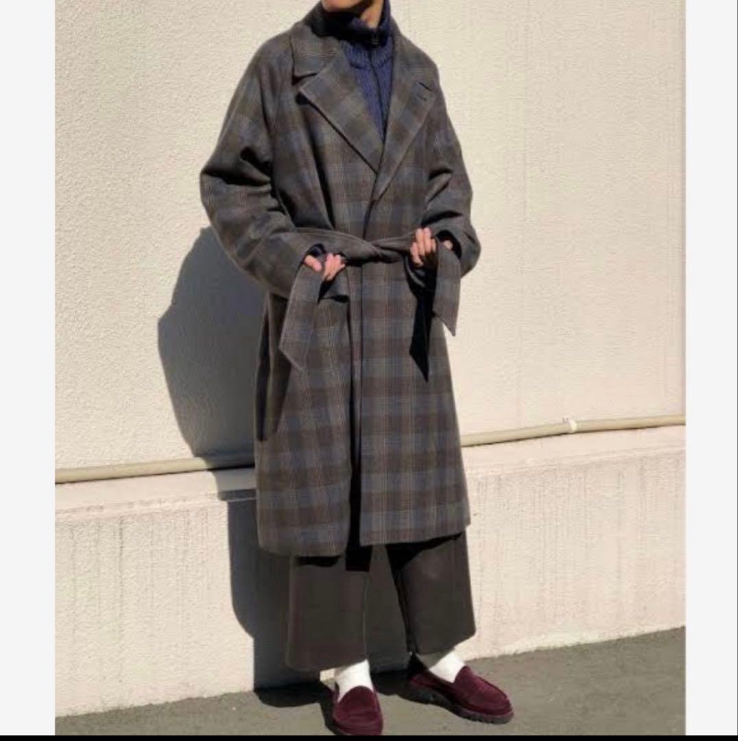 URU 19aw WOOL CHECK BELTED COAT グレー　コート