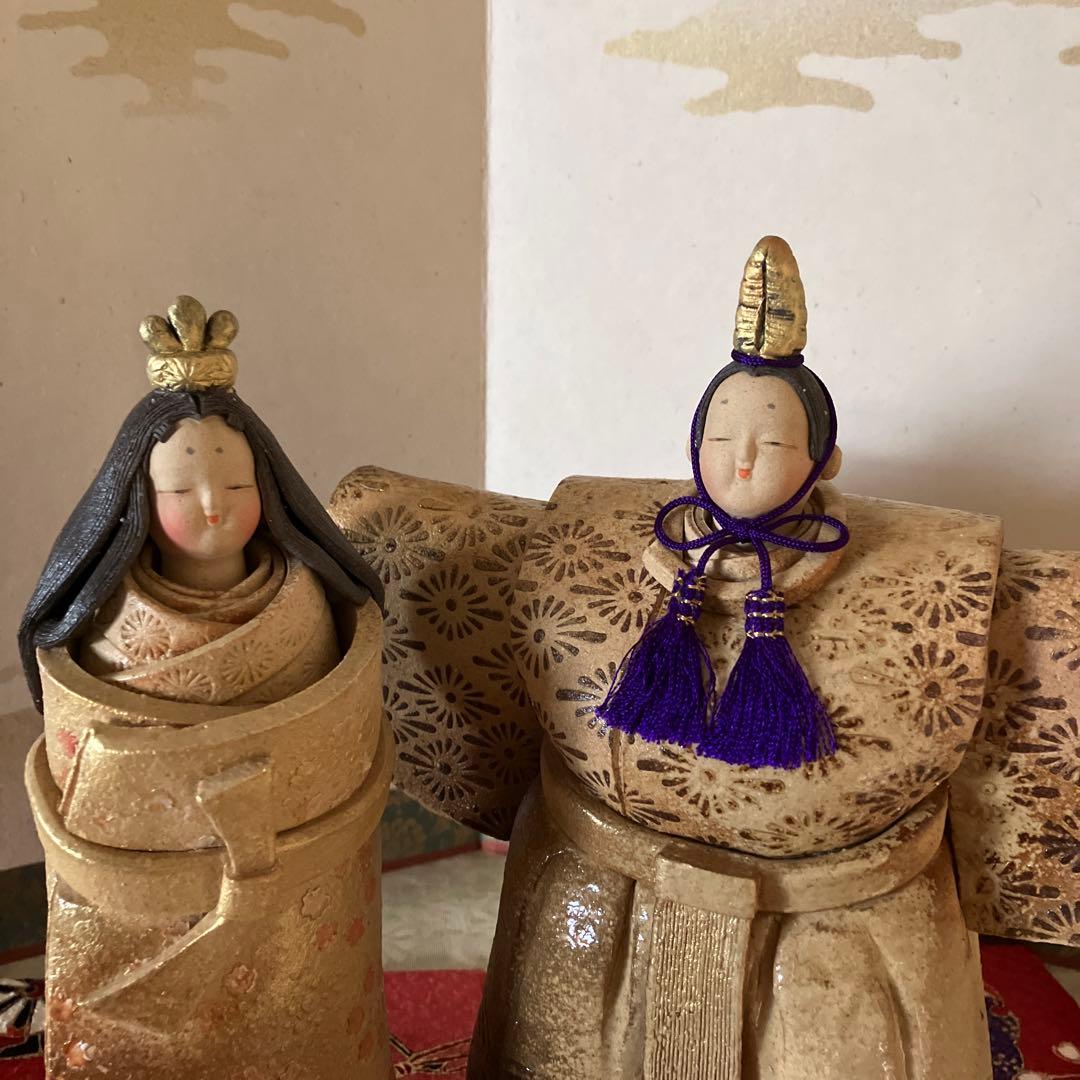 お雛様　雛人形　立ち雛　ひな祭り　お祝い　めでたい　陶人形　置物　型染め手作り