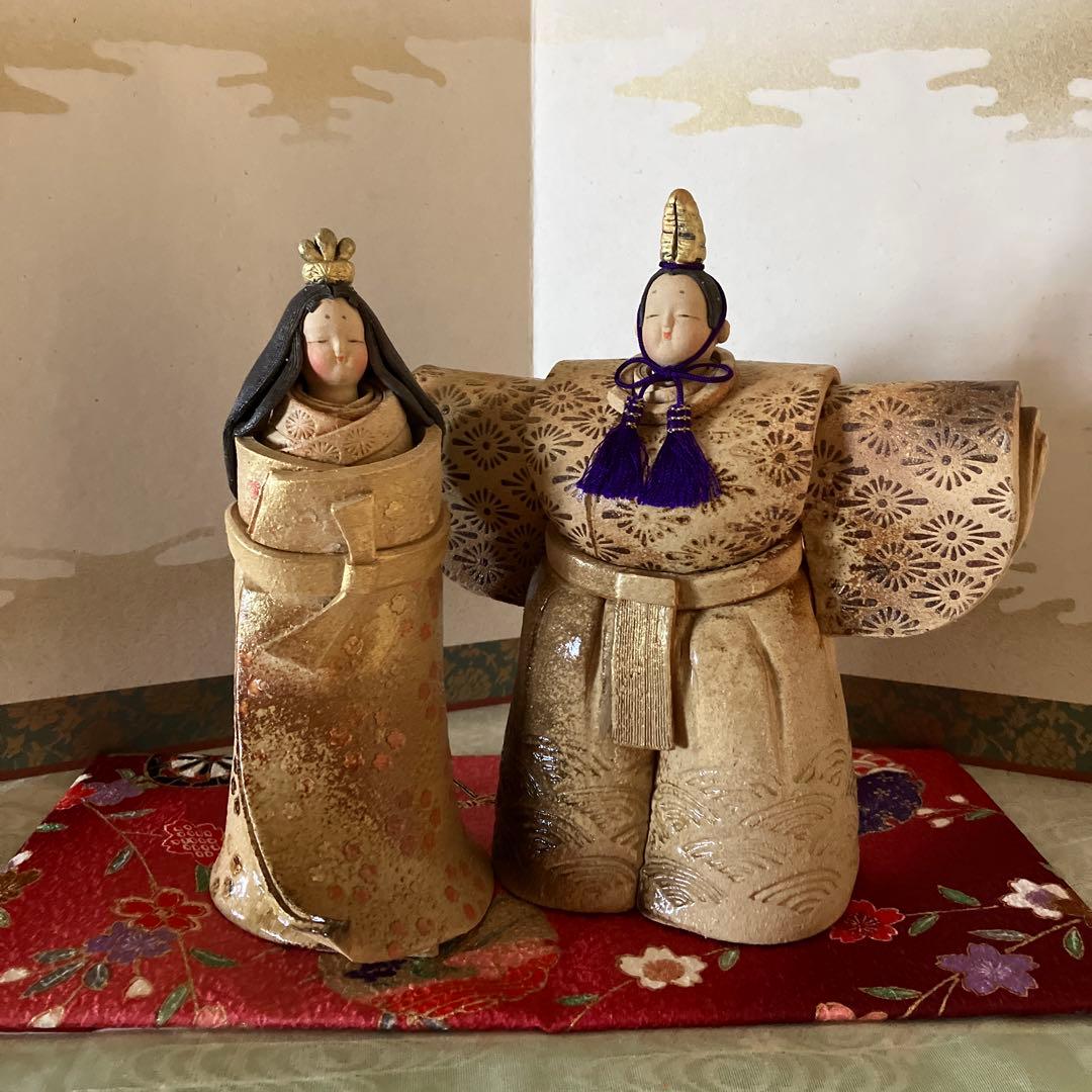 お雛様　雛人形　立ち雛　ひな祭り　お祝い　めでたい　陶人形　置物　型染め手作り