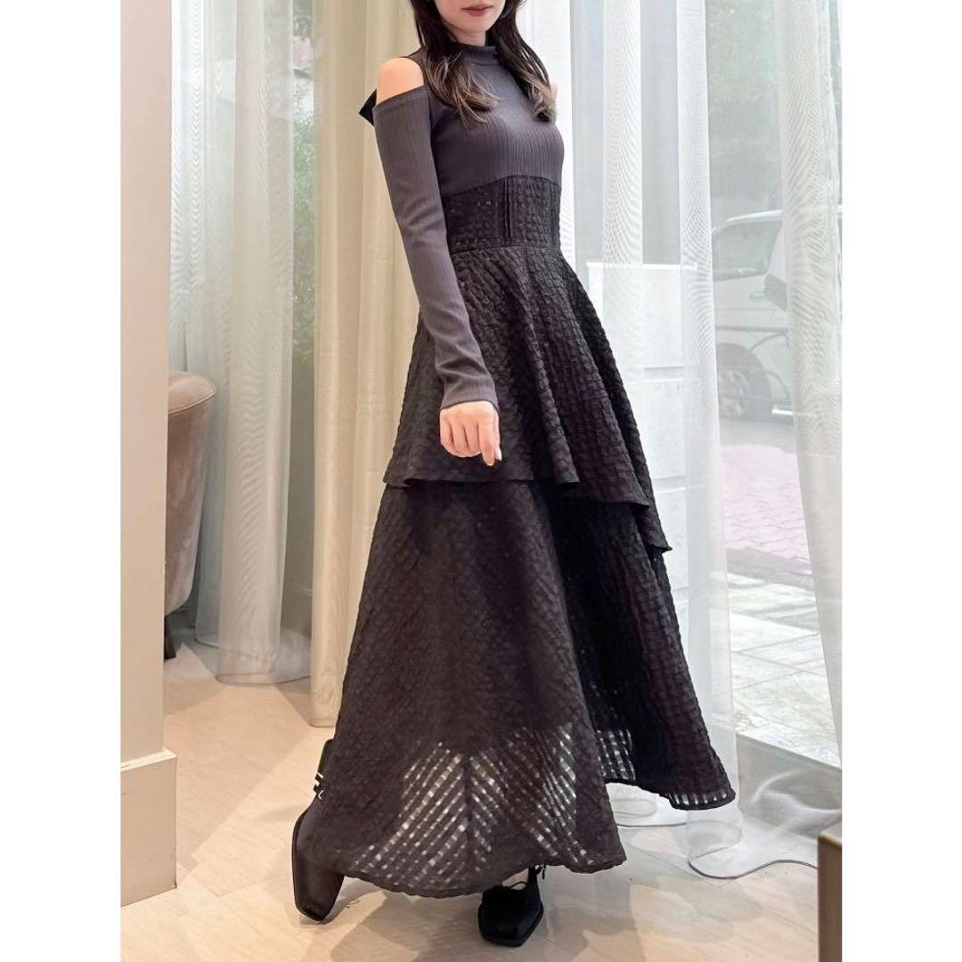 dazzlin（ダズリン） バックリボンティアードコンビワンピース （ブラック）