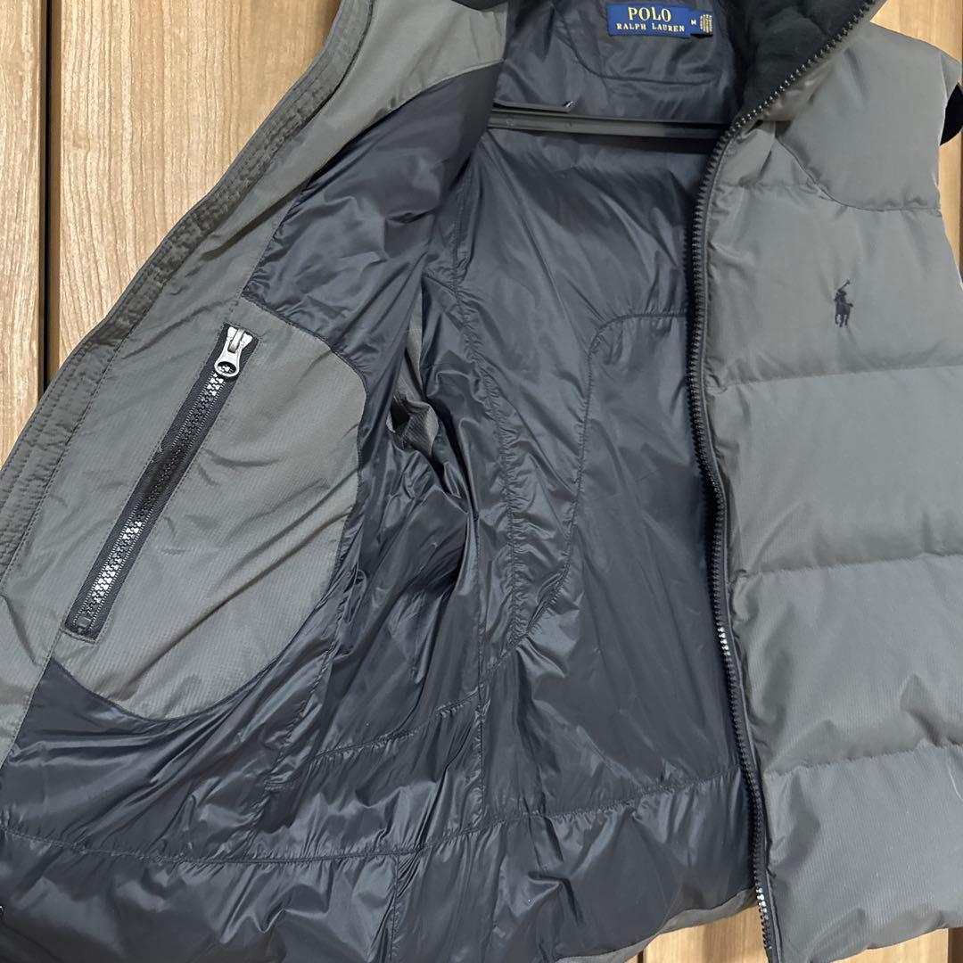【美品】ポロ・ラルフ・ローレン フード付き2wayダウンベストＭ グレー