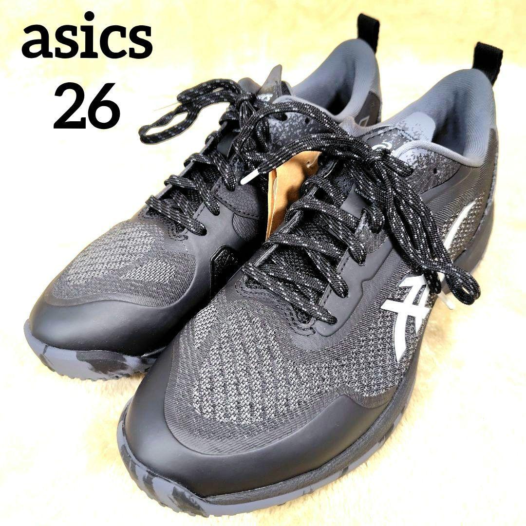 新品未使用 アシックス テニスシューズ メンズ　ワイド 26 ブラック 黒 人気