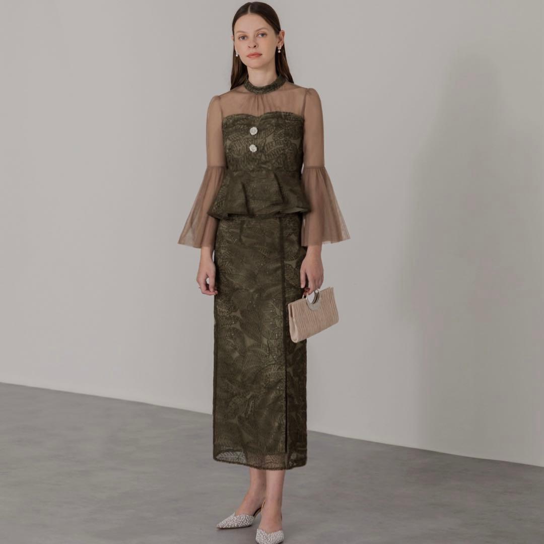 leja オケージョンドレス　グリーン　レース　S セットアップ　ビスチェ　緑