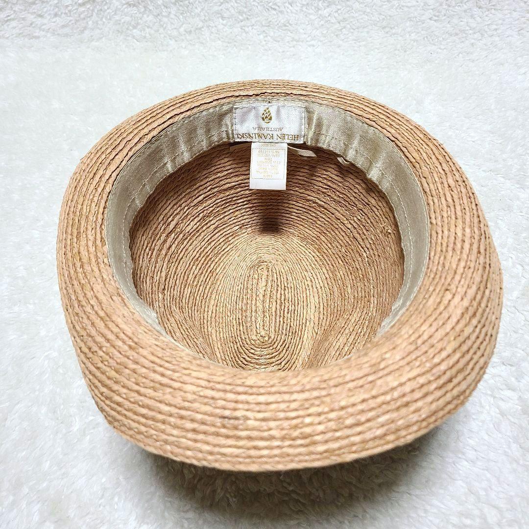 【人気】　ヘレンカミンスキー　ハット　中折れ帽　ラフィア　麦わら帽子　リーフ金具