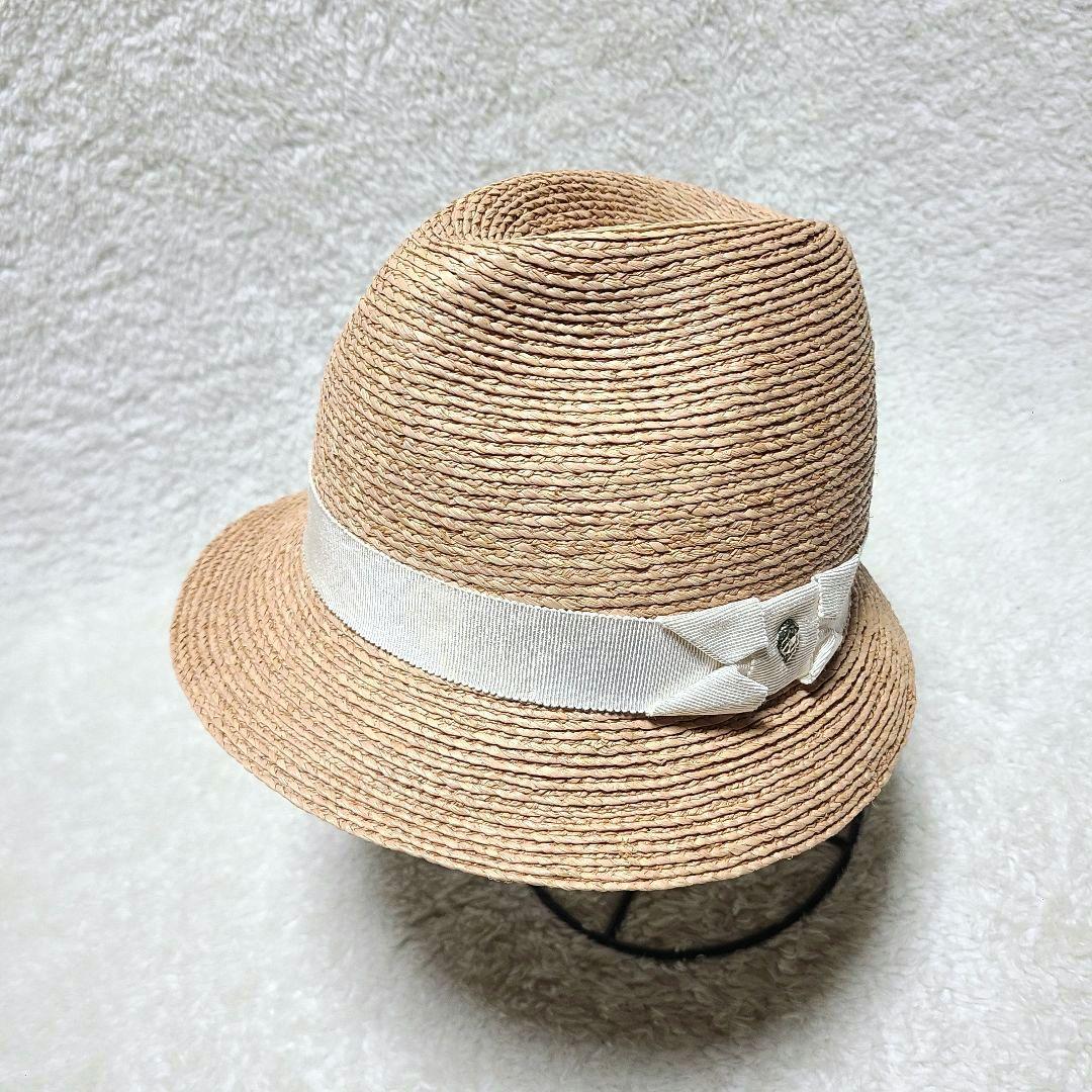 【人気】　ヘレンカミンスキー　ハット　中折れ帽　ラフィア　麦わら帽子　リーフ金具