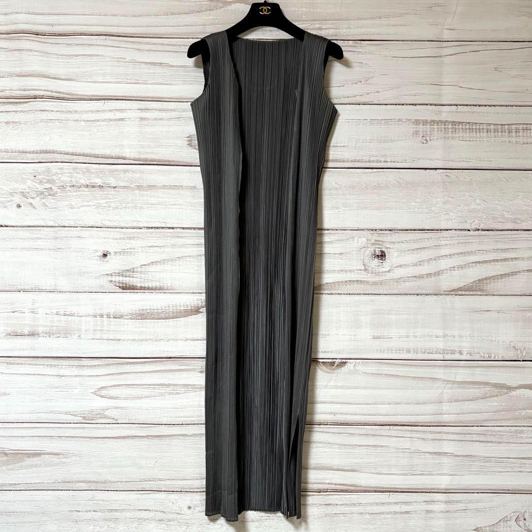 美品✨ プリーツプリーズ ノースリーブ ロングカーディガン ジレ グレー 2