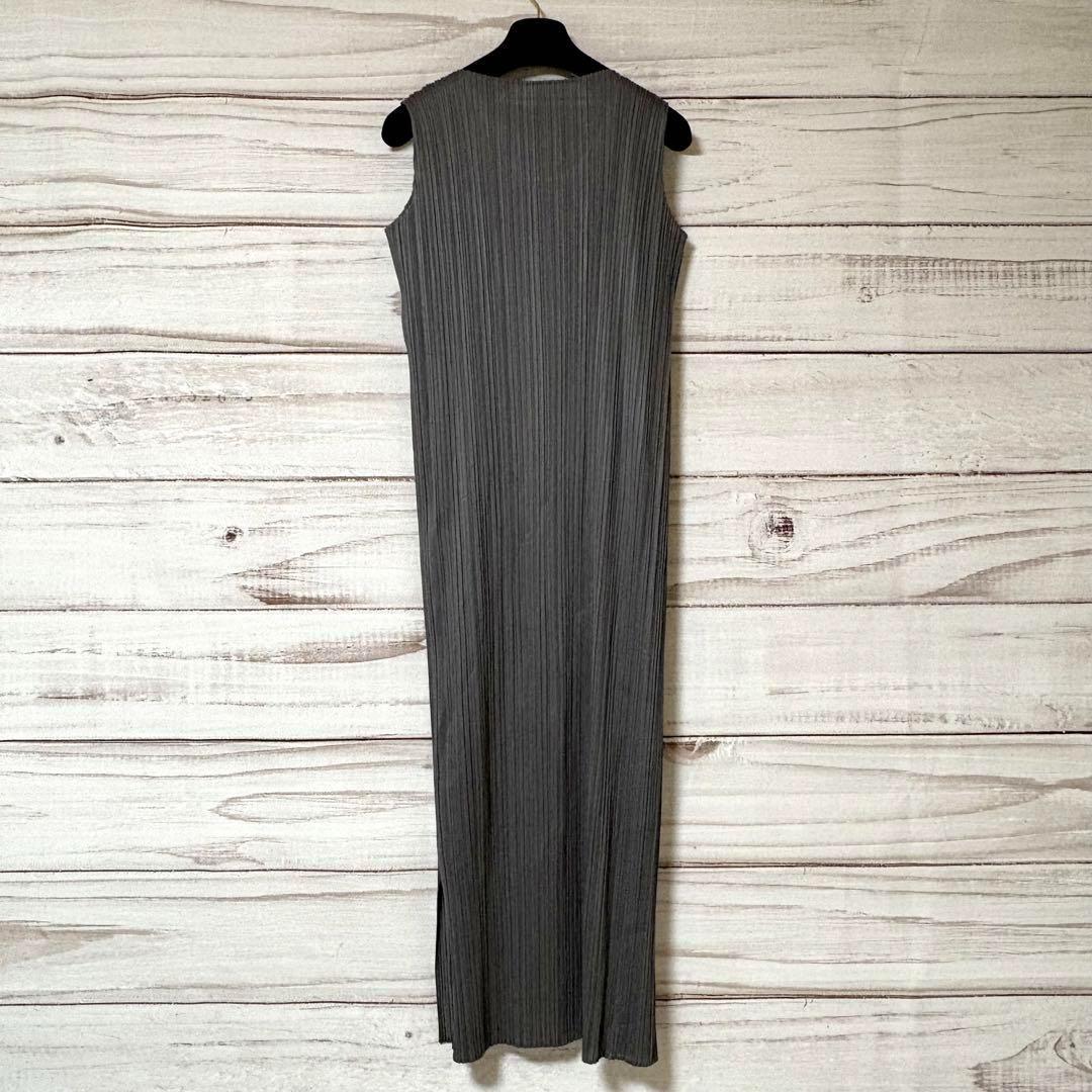 美品✨ プリーツプリーズ ノースリーブ ロングカーディガン ジレ グレー 2