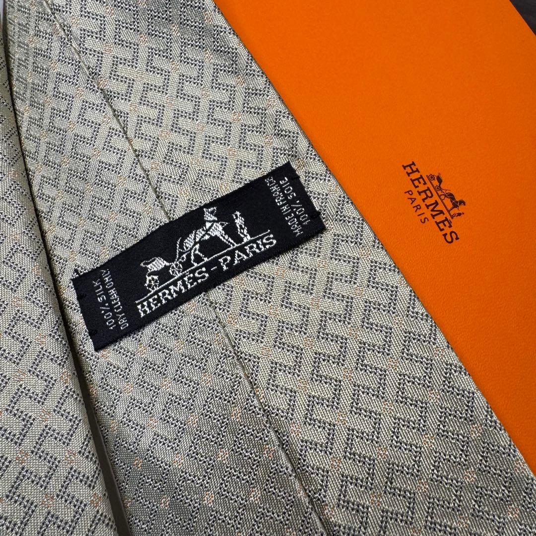 極美品 HERMES エルメス Hロゴ 織柄 ネクタイ ジャガード シルク