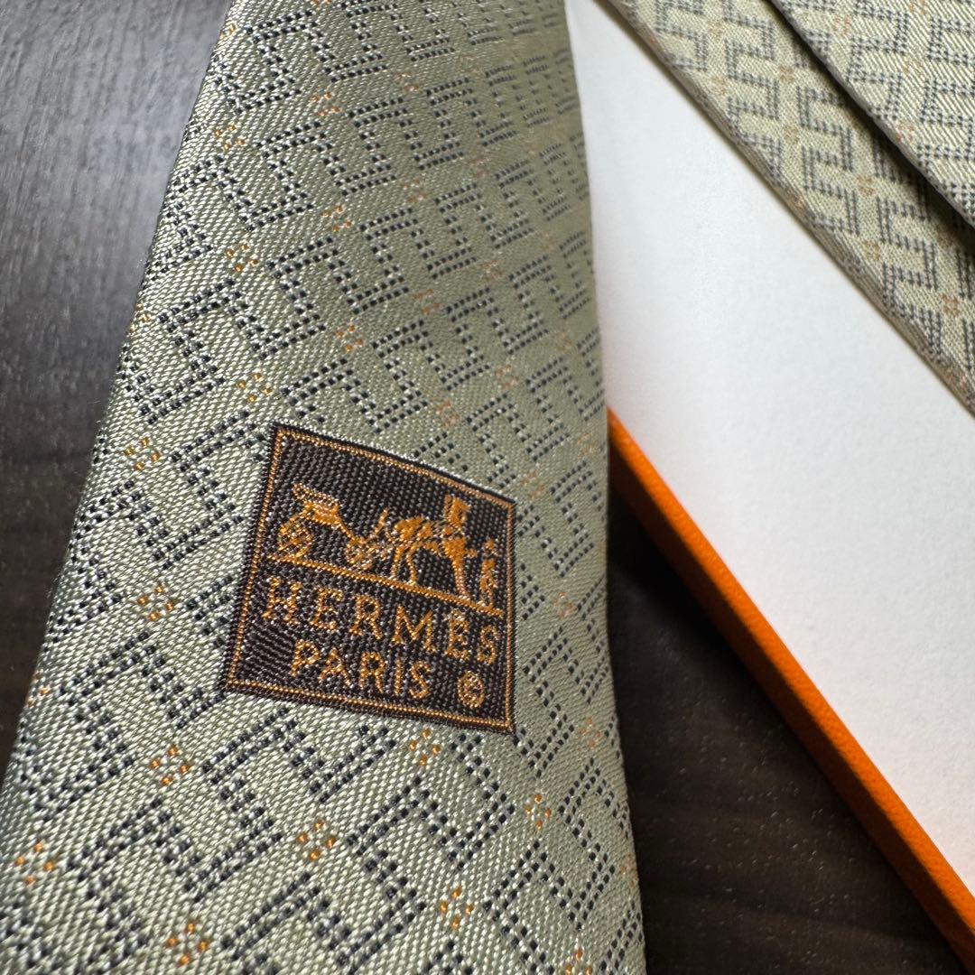 極美品 HERMES エルメス Hロゴ 織柄 ネクタイ ジャガード シルク