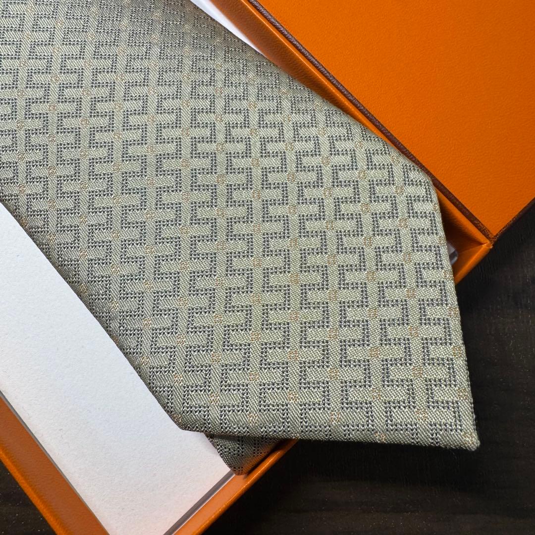極美品 HERMES エルメス Hロゴ 織柄 ネクタイ ジャガード シルク