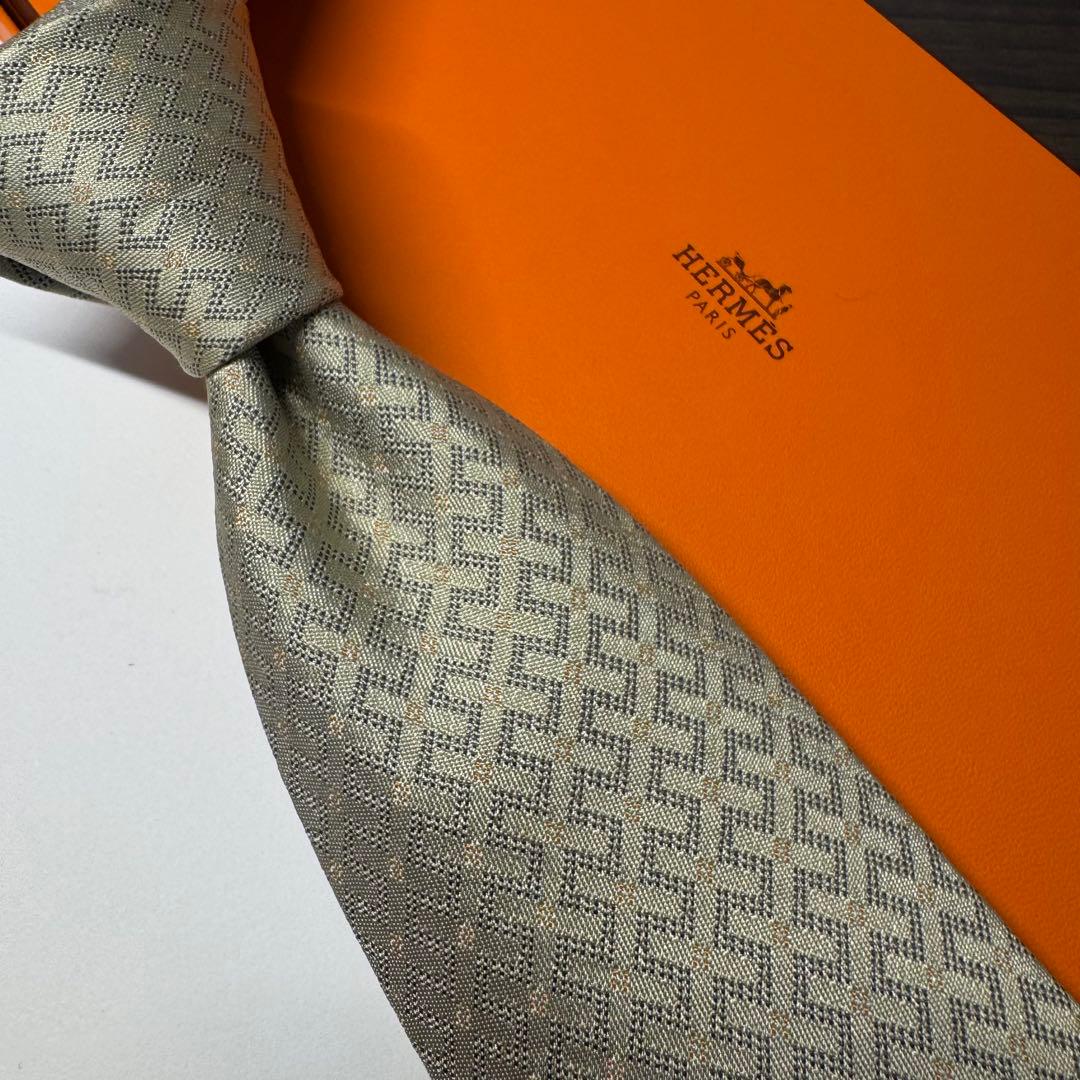 極美品 HERMES エルメス Hロゴ 織柄 ネクタイ ジャガード シルク