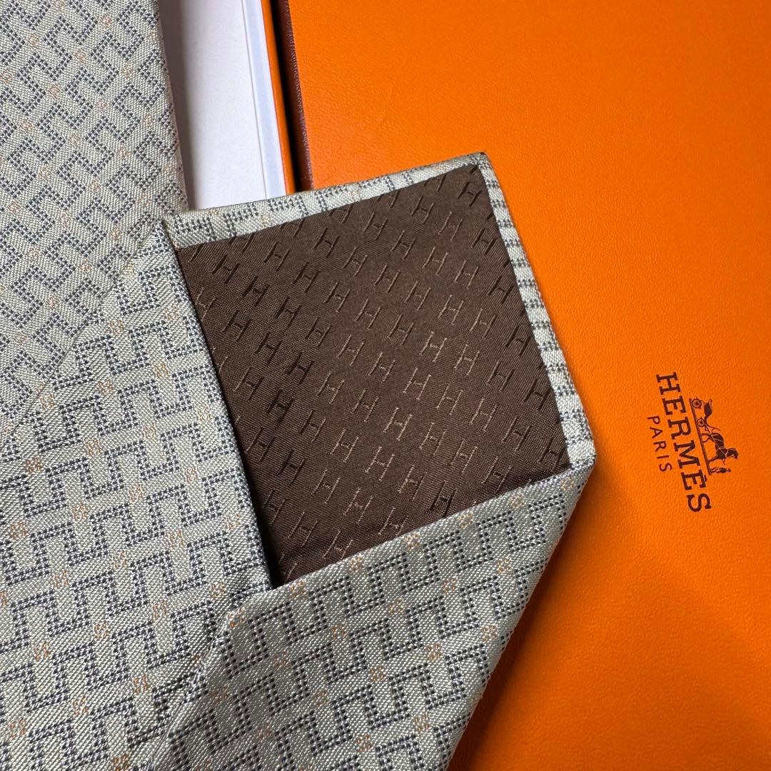 極美品 HERMES エルメス Hロゴ 織柄 ネクタイ ジャガード シルク
