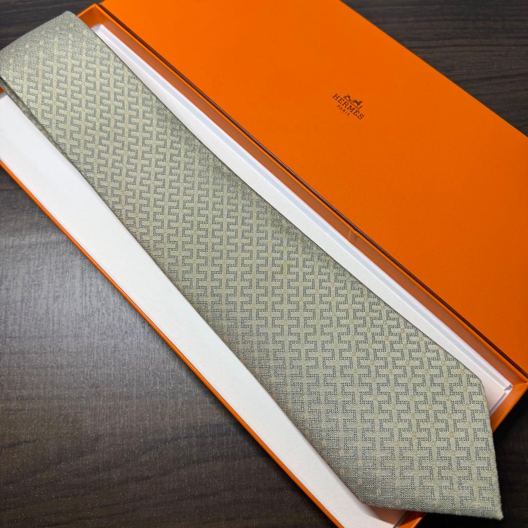 極美品 HERMES エルメス Hロゴ 織柄 ネクタイ ジャガード シルク