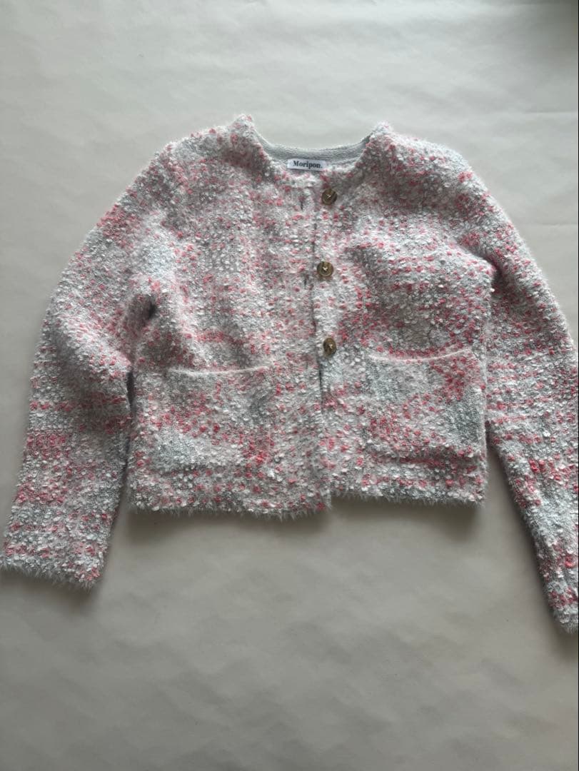 Moripon ノーカラージャケット グレー・ピンク