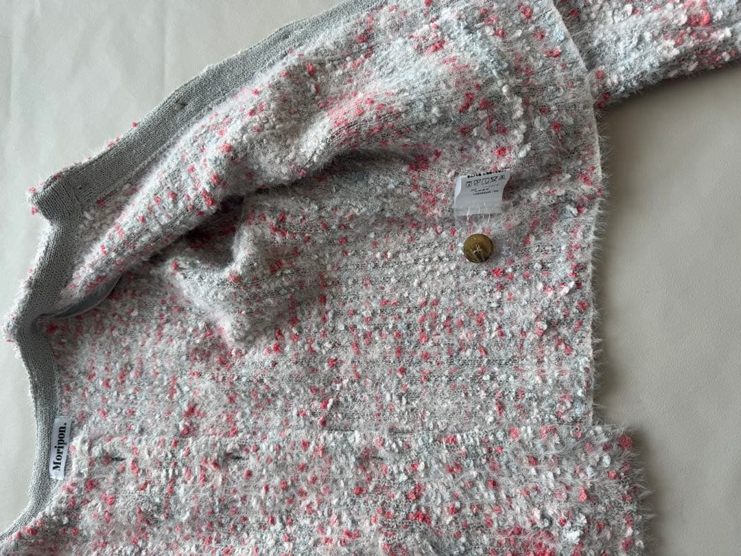 Moripon ノーカラージャケット グレー・ピンク