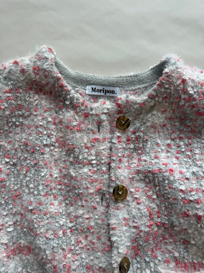 Moripon ノーカラージャケット グレー・ピンク