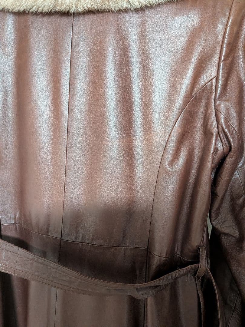 ​最高級Partina パルティナ 牛革 ロングレザーコート ファー付 Aライン