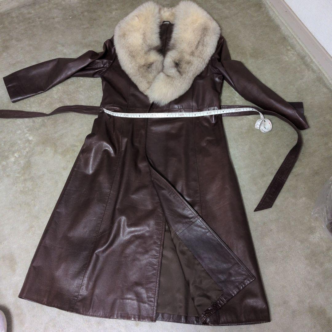 ​最高級Partina パルティナ 牛革 ロングレザーコート ファー付 Aライン