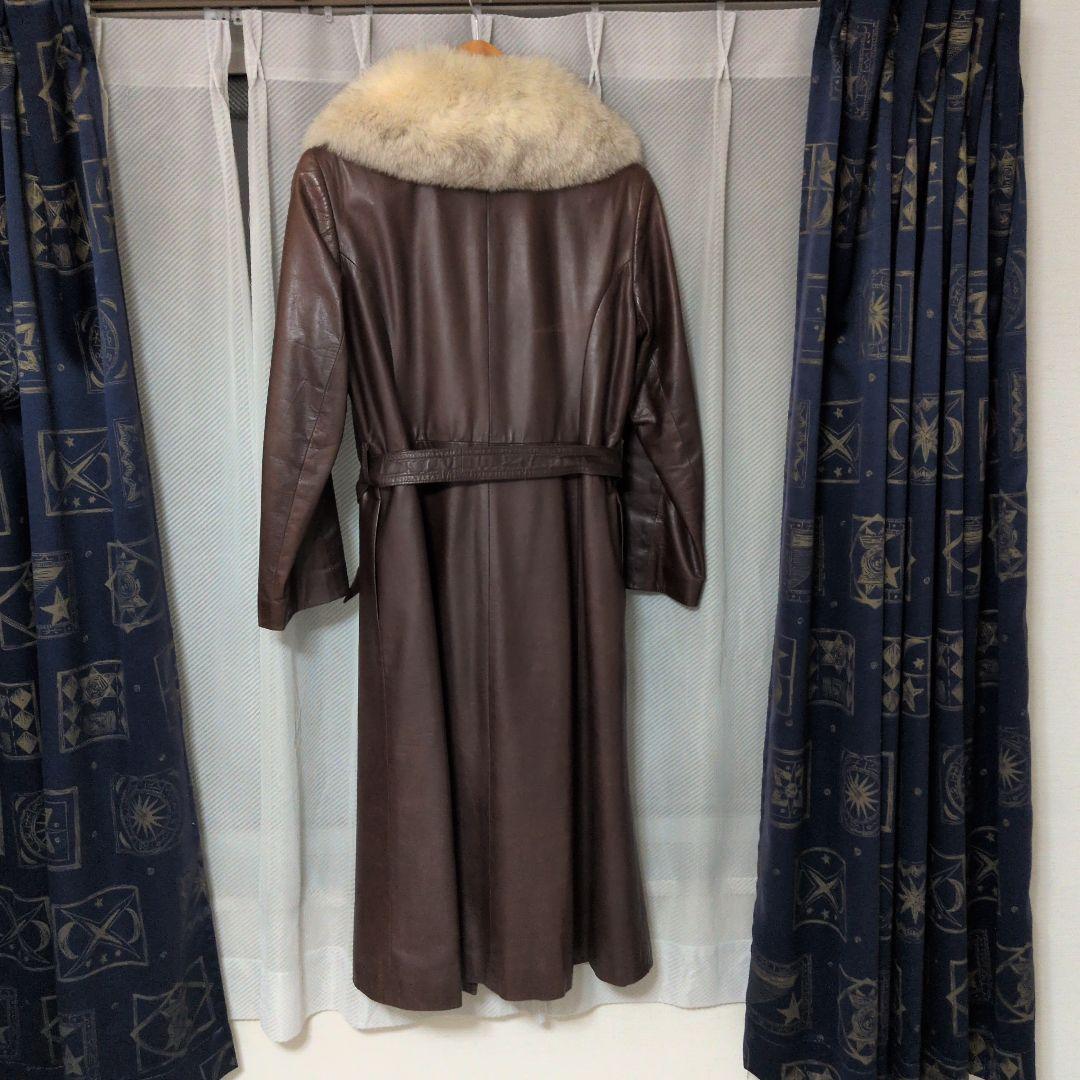 ​最高級Partina パルティナ 牛革 ロングレザーコート ファー付 Aライン