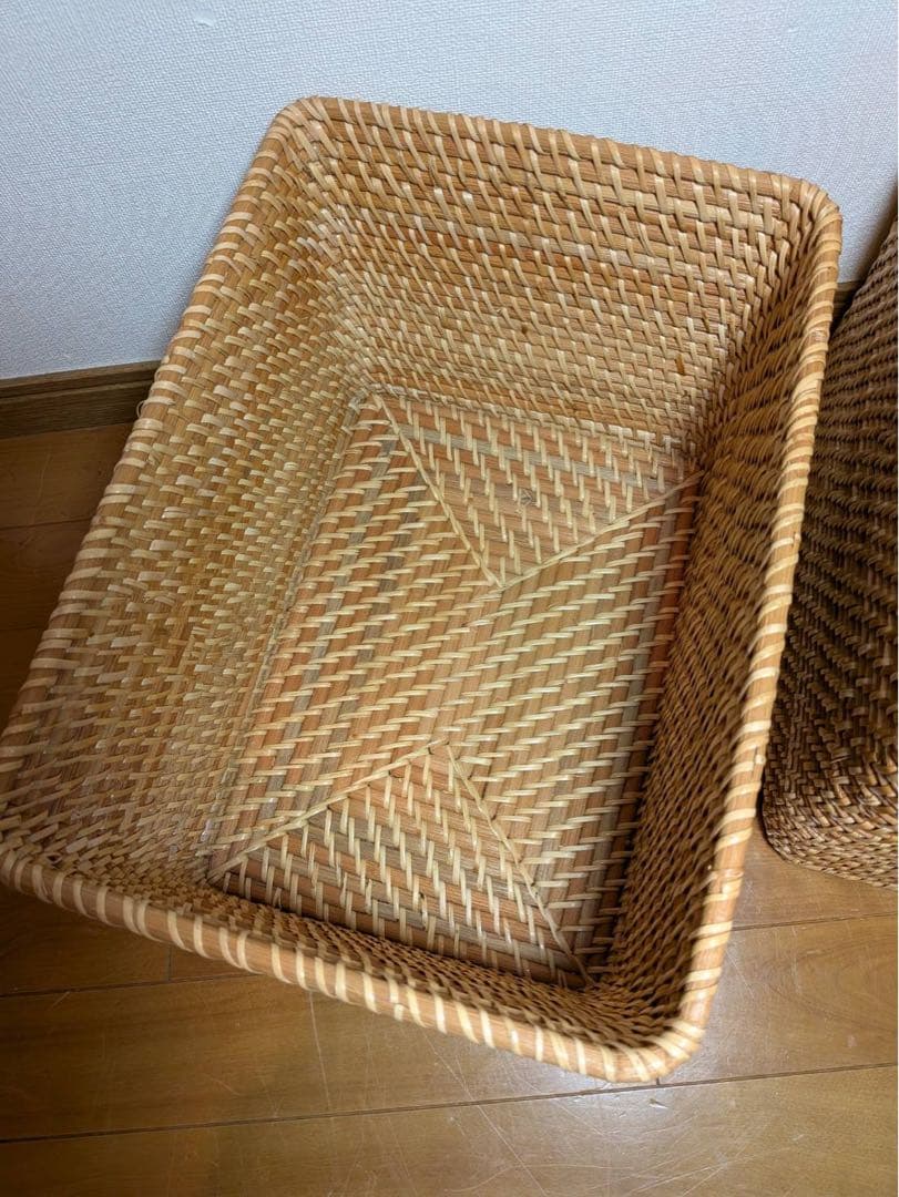 ■送料込■無印良品 重なるラタン長方形バスケット ラタンカゴ インサート収納