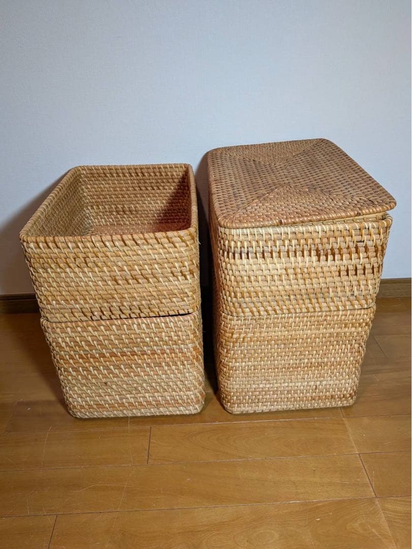 ■送料込■無印良品 重なるラタン長方形バスケット ラタンカゴ インサート収納