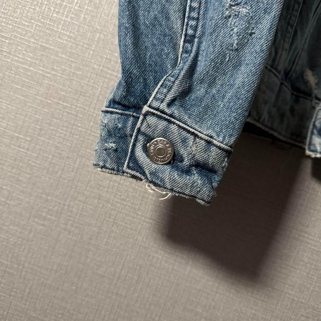 超個性的★ZARA ザラ デニムジャケット アートデザイン ダメージ加工 M 青