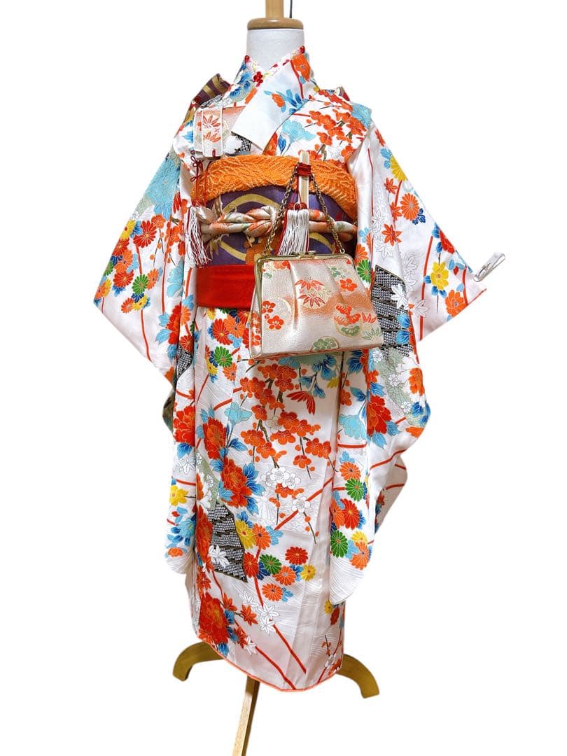 正絹レトロ着物♡七五三　7歳　女の子　フルセット　一式　白系