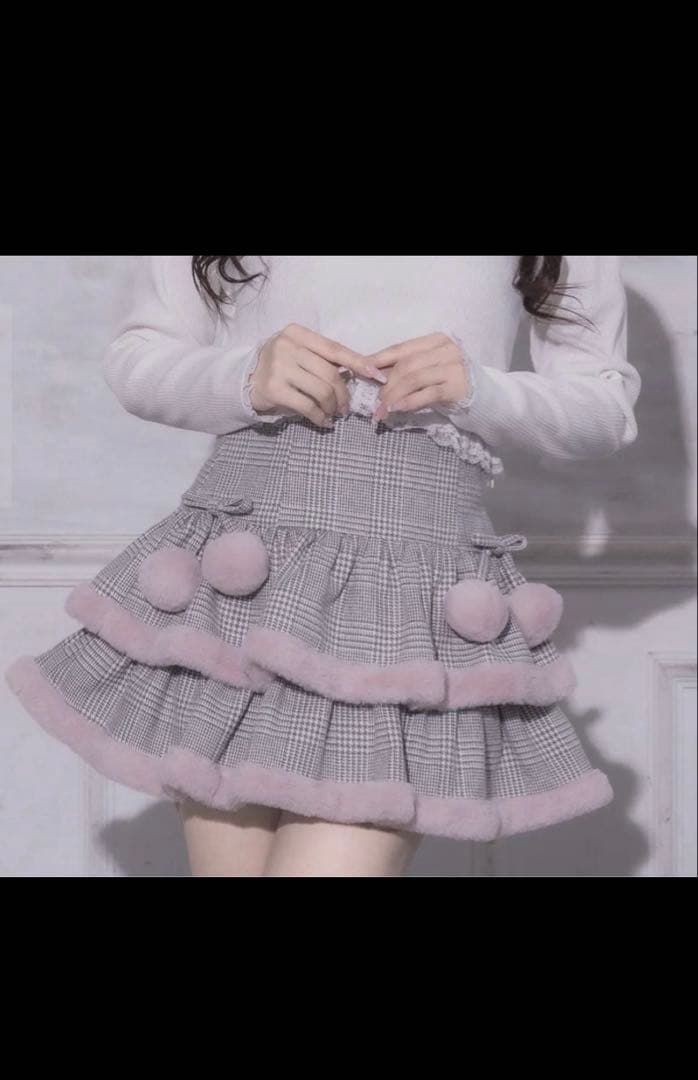 pium ファー付きティアードスカート